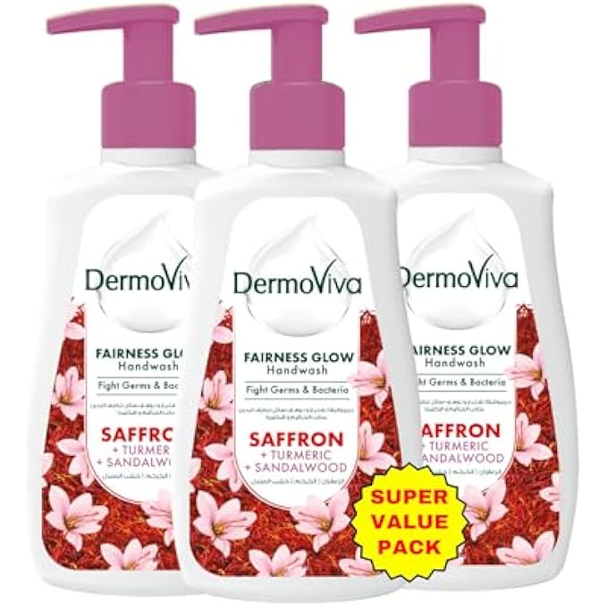 DermoViva FAIRNESS GLOW HANDWASH - 3X200 ML | CLEANSES & FIGHTS DARK SPOTS | WITH SAFFRON, TURMERIC & SANDALWOOD EXTRACTS | - Image 1